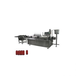 Malgranda botelo da okulaj gutoj, najlo-polvo-pleniga maŝino kaj kap-maŝino